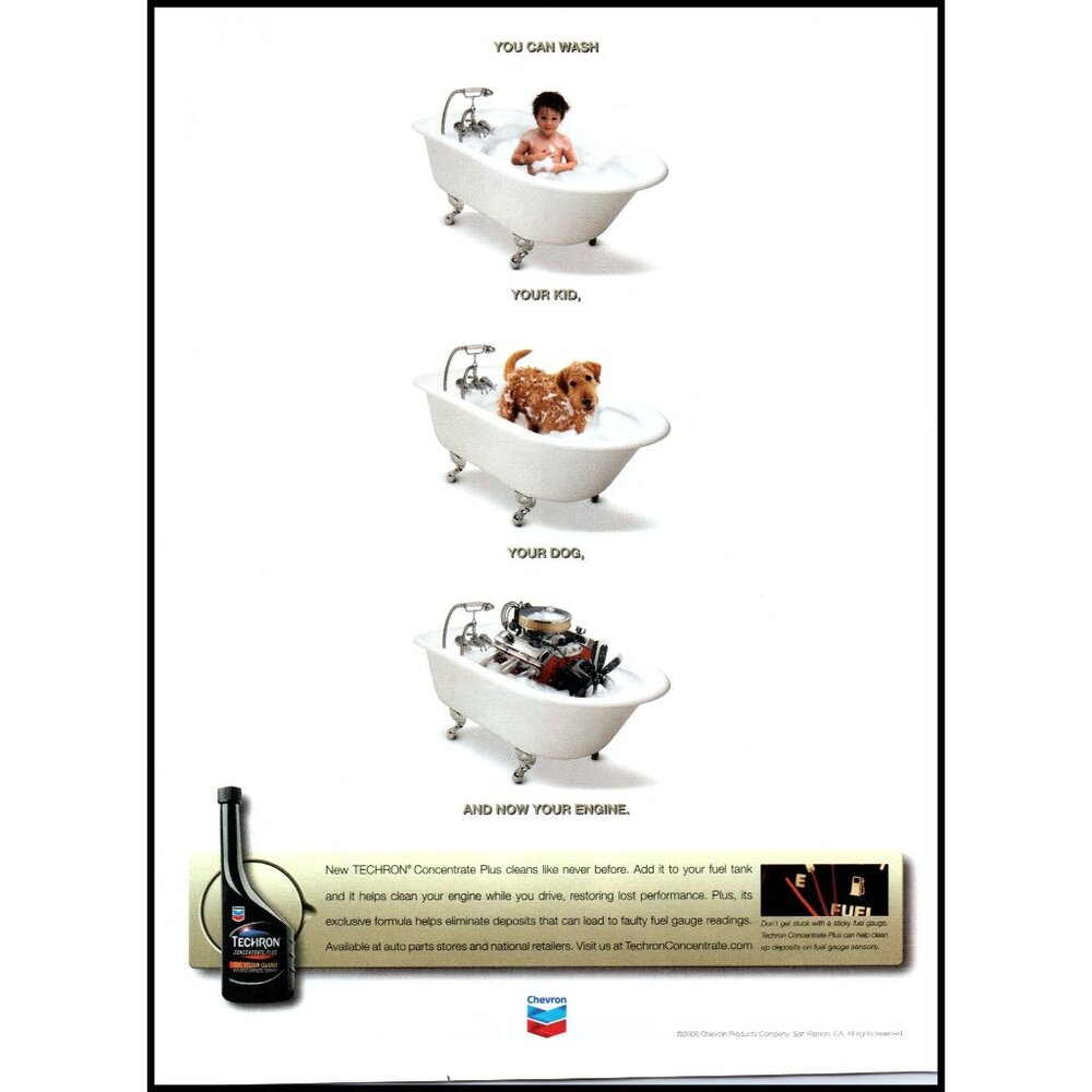 2006 Chevron Techron Fuel System Cleaner Vintage Print Ad Clawfoot Tub Wall Art